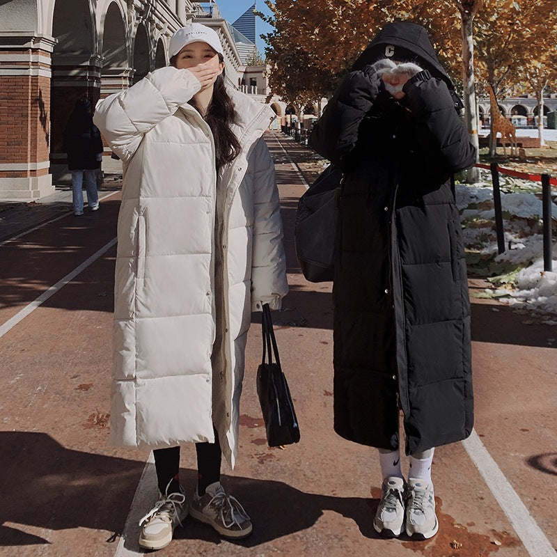 Black Long Cotton-padded Coats For Couples Ankle-length