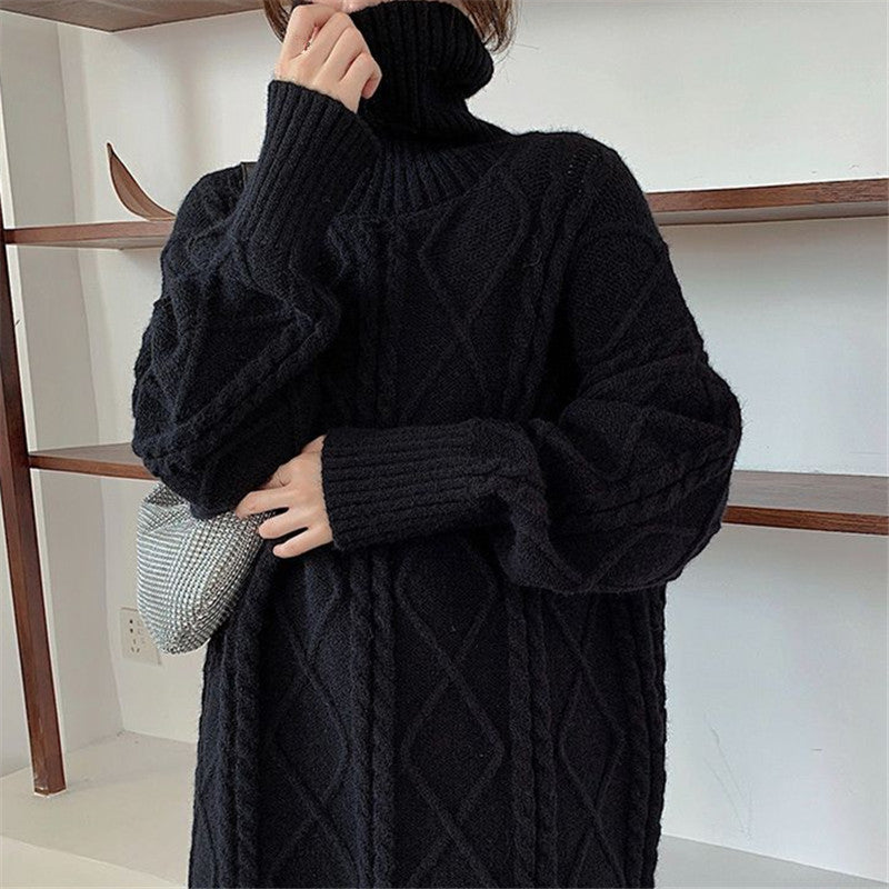 High-neck Design Cable Knit Sweater Women Autumn