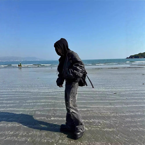 Double-Layer Fake Two-piece Hooded Jacket Pilot