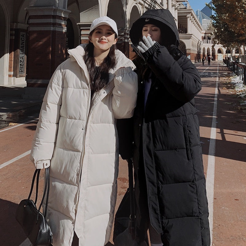 Black Long Cotton-padded Coats For Couples Ankle-length