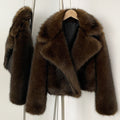 Stylish Short Winter Coat With A Suit Collar And Faux Fur Trim