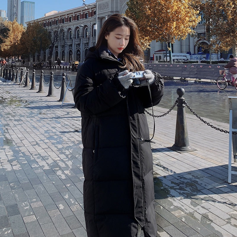 Black Long Cotton-padded Coats For Couples Ankle-length