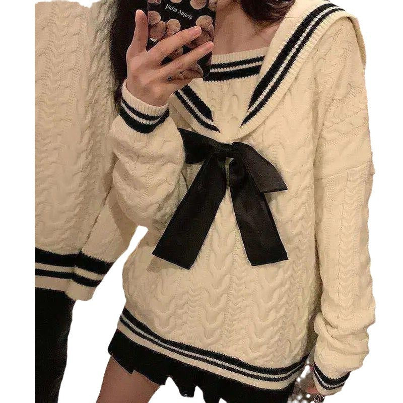 Versatile Color-blocking Ins Japanese-style Preppy Fashion Pullover Top