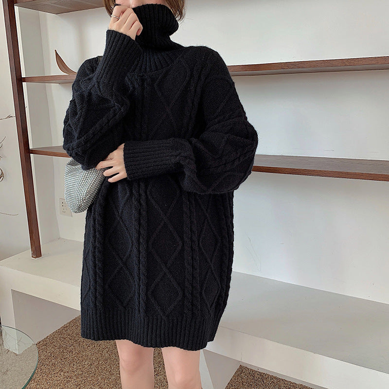 High-neck Design Cable Knit Sweater Women Autumn