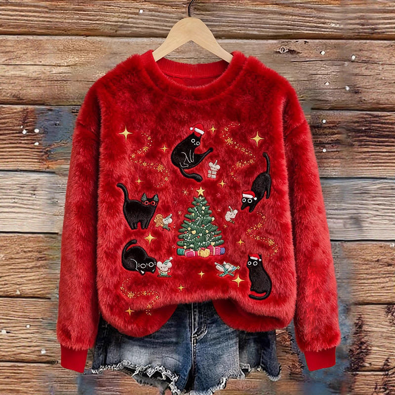 3D Digital Print Pattern Christmas Women's Round Neck Sweatshirt