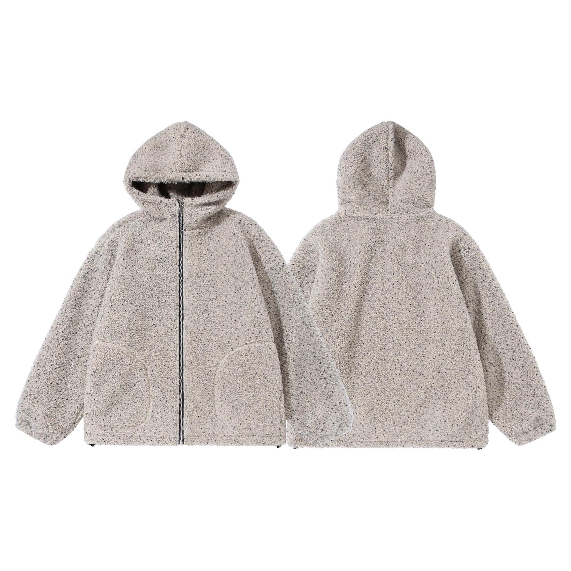 Variegated Hooded Lamb Wool Velvet Padded Thickened Coat
