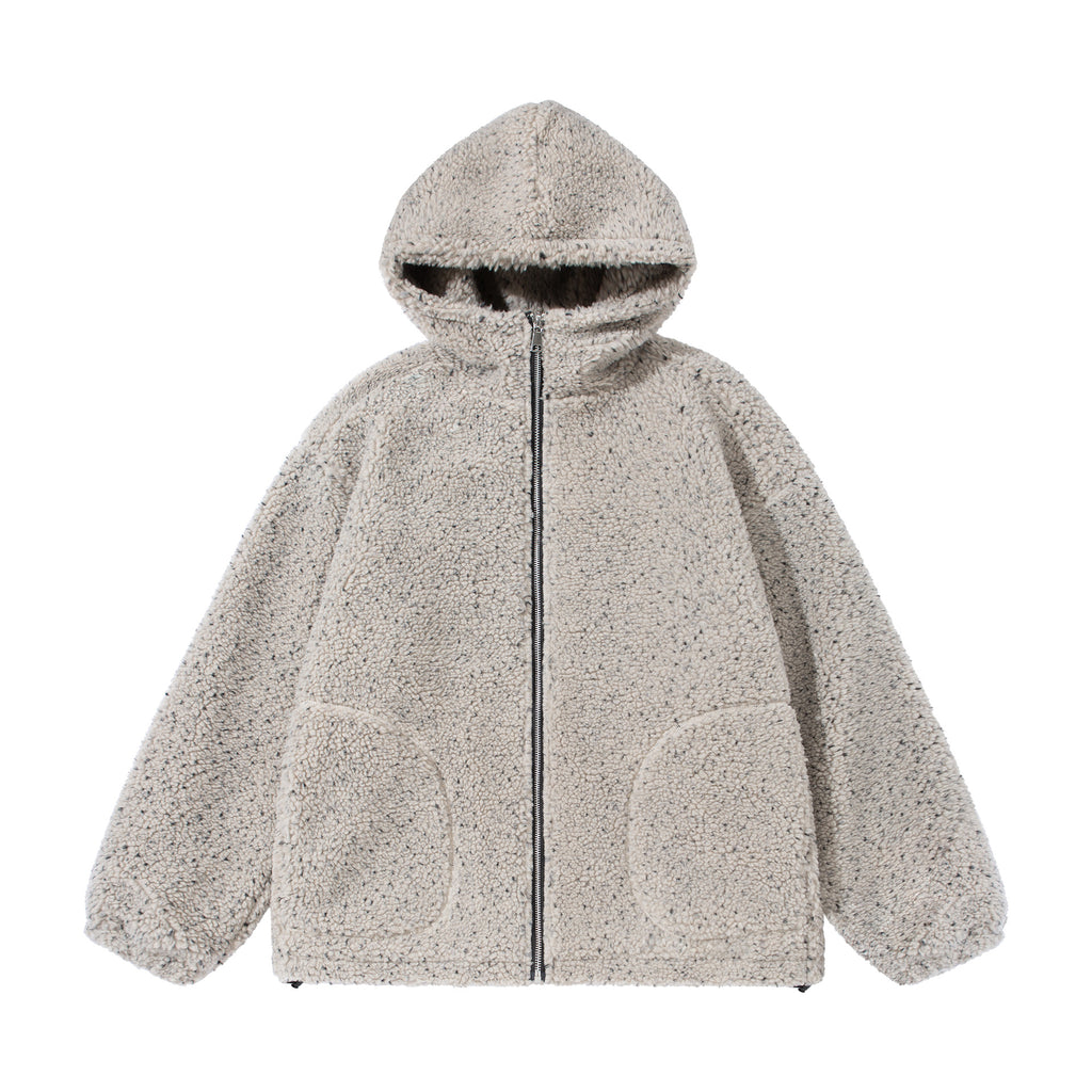 Variegated Hooded Lamb Wool Velvet Padded Thickened Coat