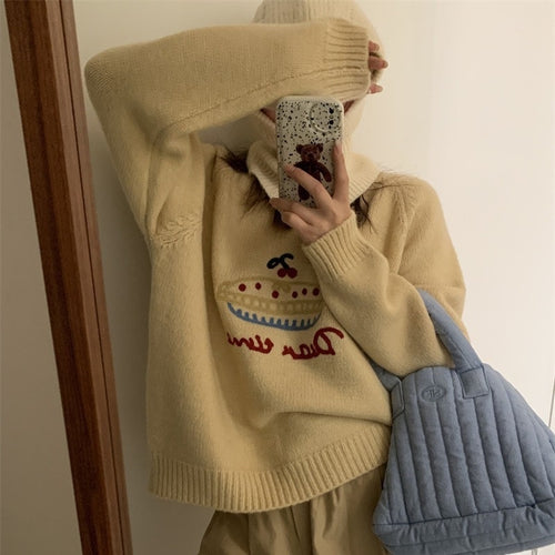 Cake Round Neck Embroidered Sweater Women Versatile
