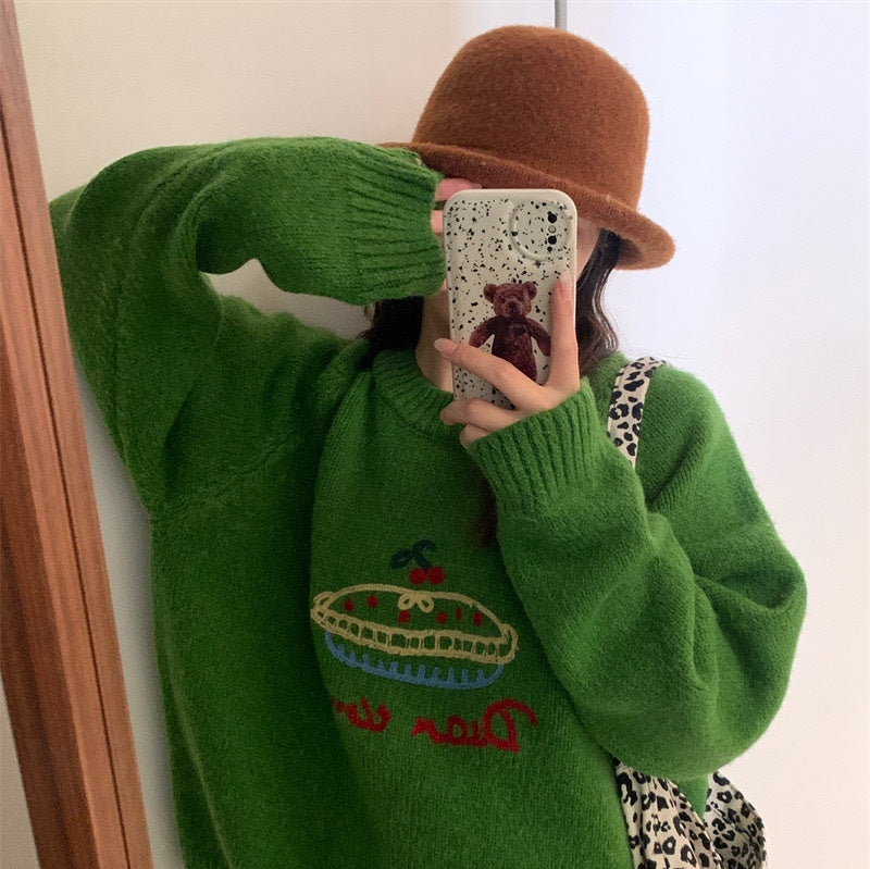Cake Round Neck Embroidered Sweater Women Versatile