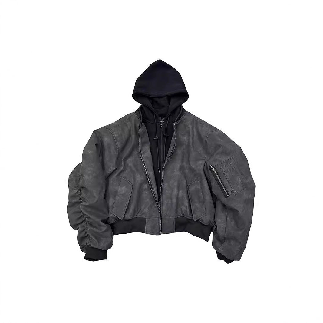 Double-Layer Fake Two-piece Hooded Jacket Pilot