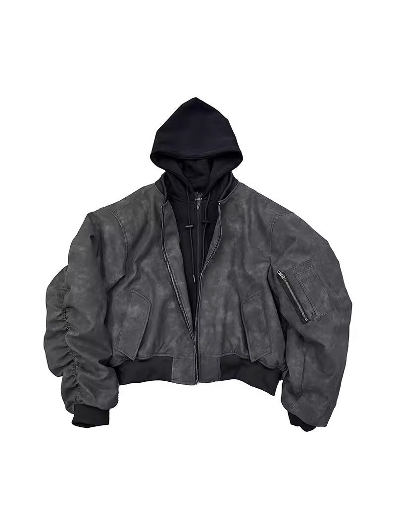 Double-Layer Fake Two-piece Hooded Jacket Pilot