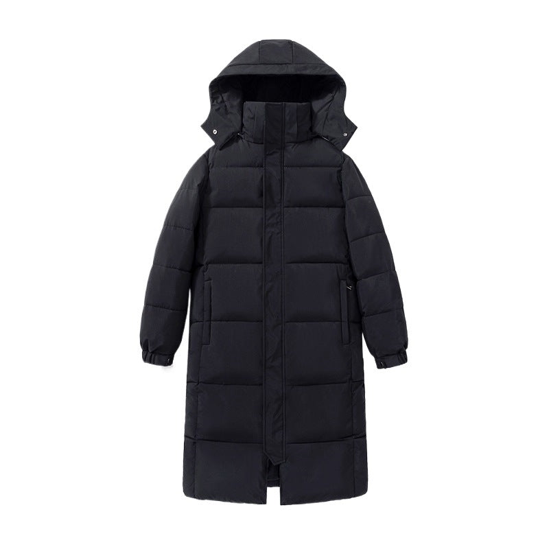Black Long Cotton-padded Coats For Couples Ankle-length
